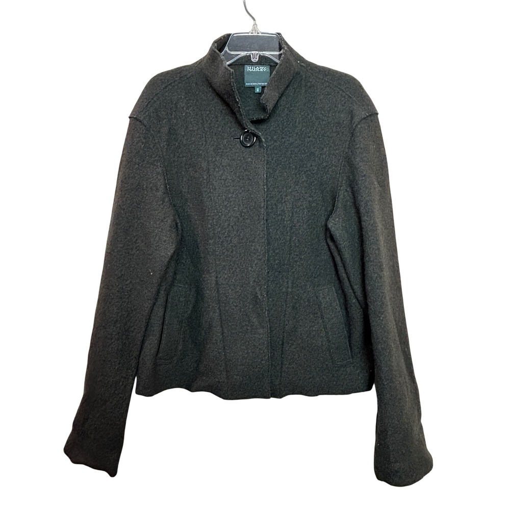 Hilary Radley Boiled Wool Jacket Womens Medium Charcoal Grey Stand Collar Chic